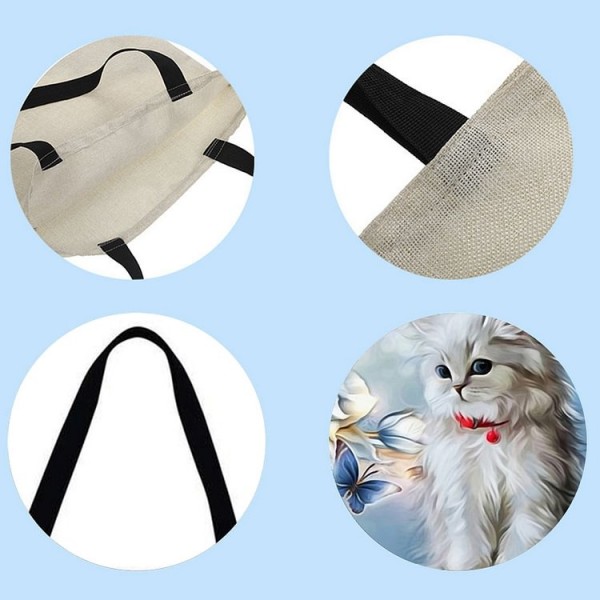 Linen Tote Bag - Flower Cat