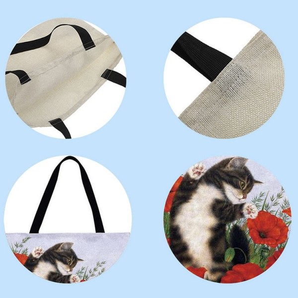 Linen Tote Bag - Christmas Cartoon Cat