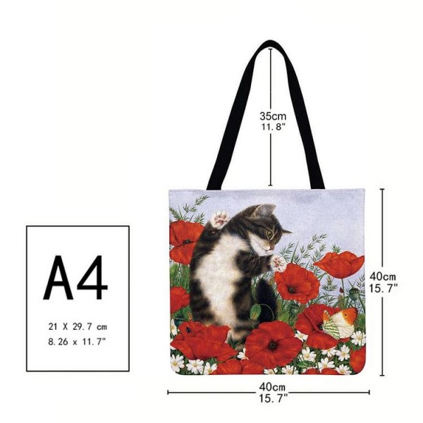 Linen Tote Bag - Christmas Cartoon Cat