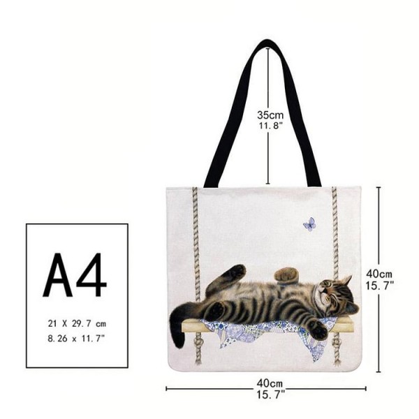 Linen Tote Bag - Cartoon Cat Multi-function