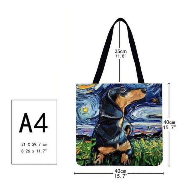 Linen Tote Bag -  Van Gogh/Starry Sky Animal Dog