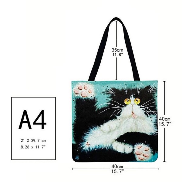 Linen Tote Bag - Cartoon Cat