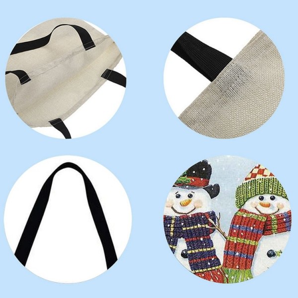 Linen Tote Bag - Christmas Cartoon Snowman And Santa