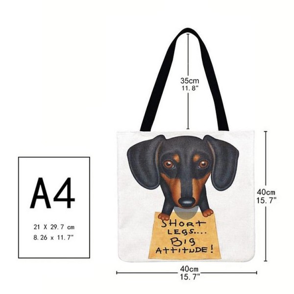 Linen Tote Bag - Cartoon Animal Cute Puppy Meow