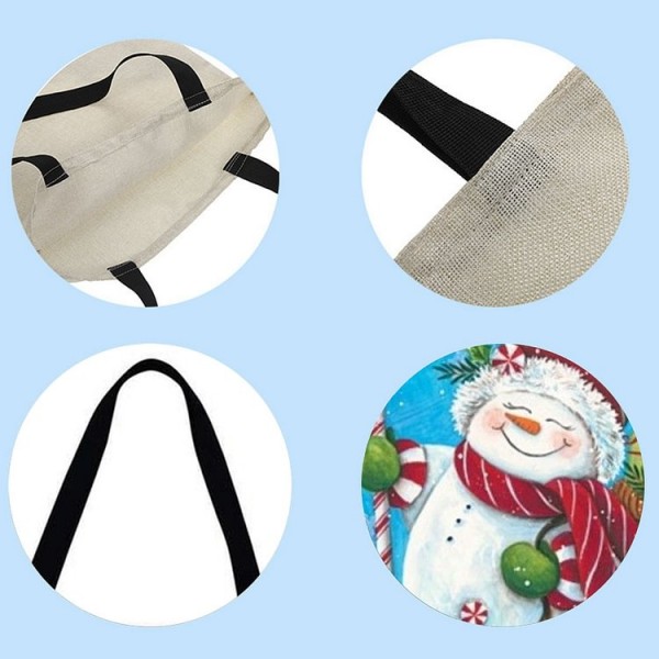 Linen Tote Bag - Christmas Cartoon Snowman And Santa