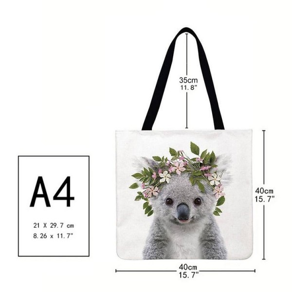 Linen Tote Bag - Cute Animal With Flower