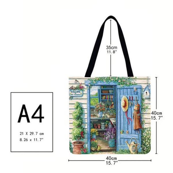 Linen Tote Bag - Flower house