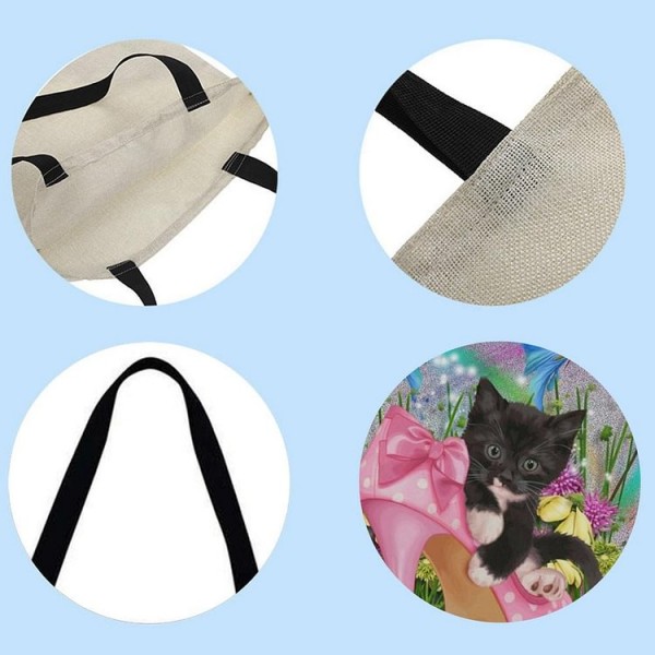 Linen Tote Bag -  black cat