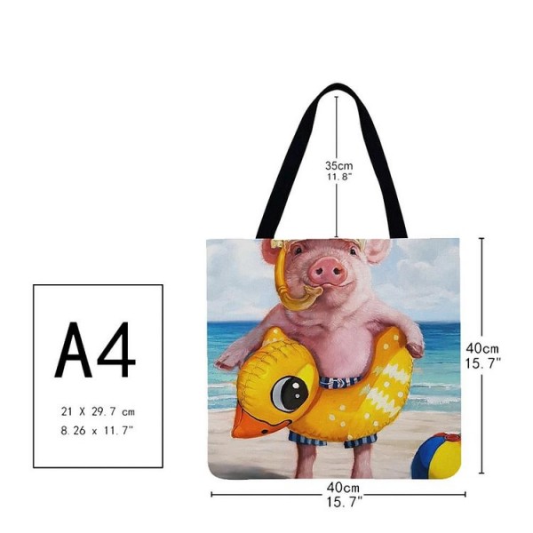 Linen Tote Bag -  pig