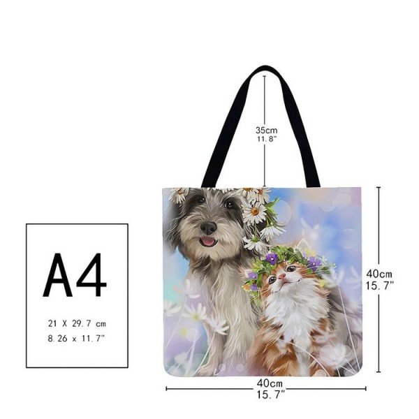 Linen Tote Bag -  flowers and dog