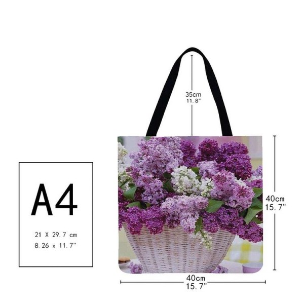 Linen Tote Bag -  flower basket