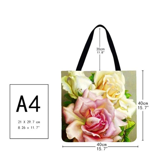 Linen Tote Bag -  rose flower