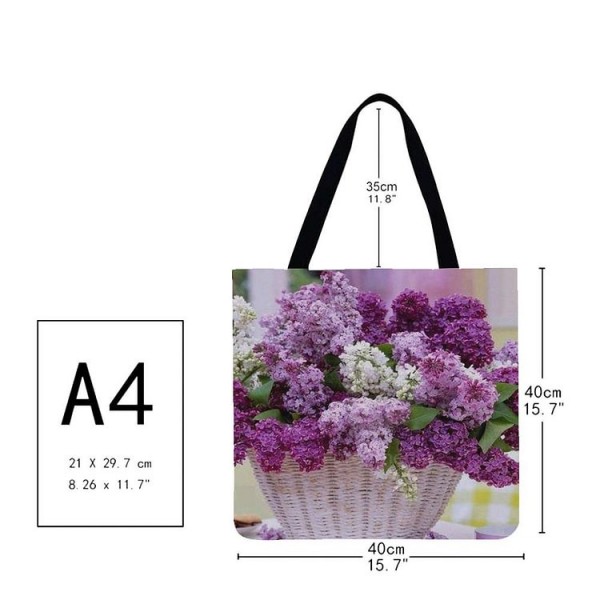 Linen Tote Bag -  flower basket