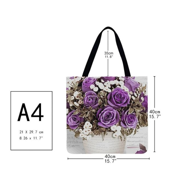 Linen Tote Bag -  rose flower