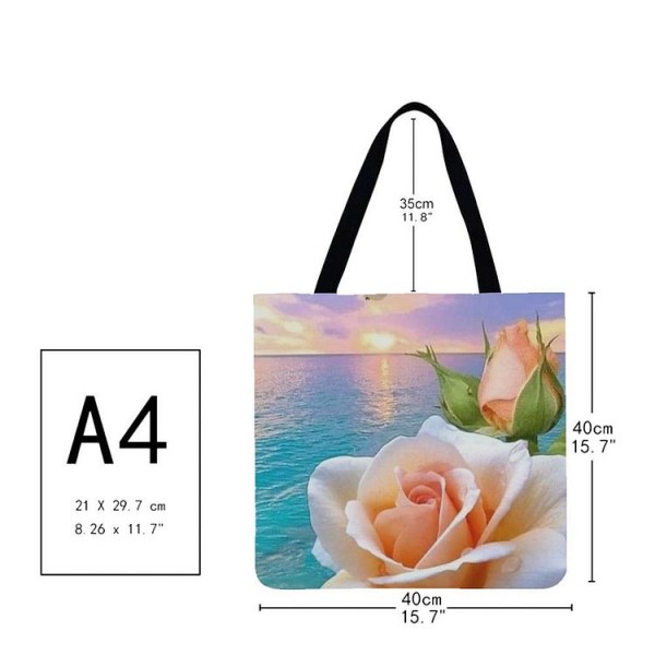 Linen Tote Bag -  rose flower