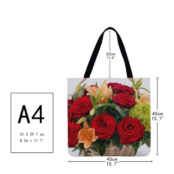 Linen Tote Bag -  rose flower