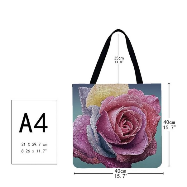 Linen Tote Bag -  rose flower