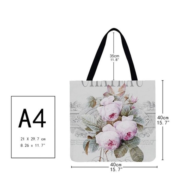 Linen Tote Bag -  rose flower