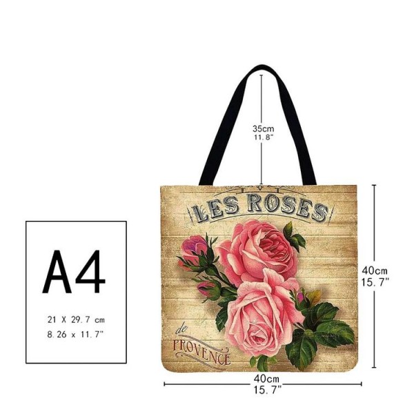 Linen Tote Bag -  rose flower