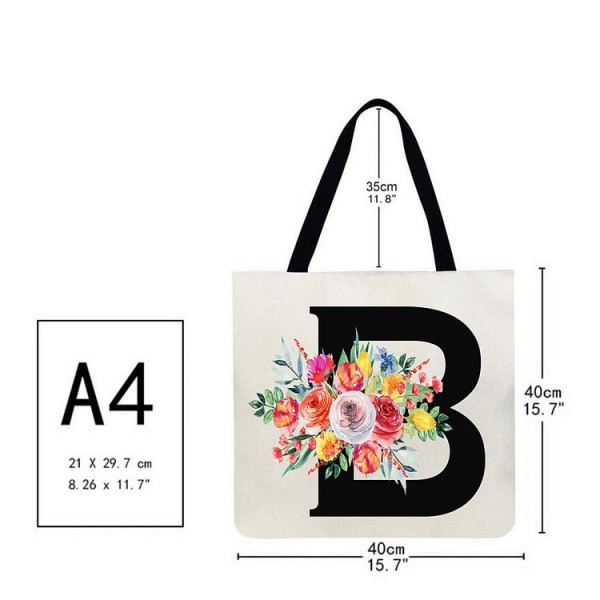 Linen Tote Bag - 26 Initials Flower