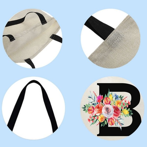 Linen Tote Bag - 26 Initials Flower