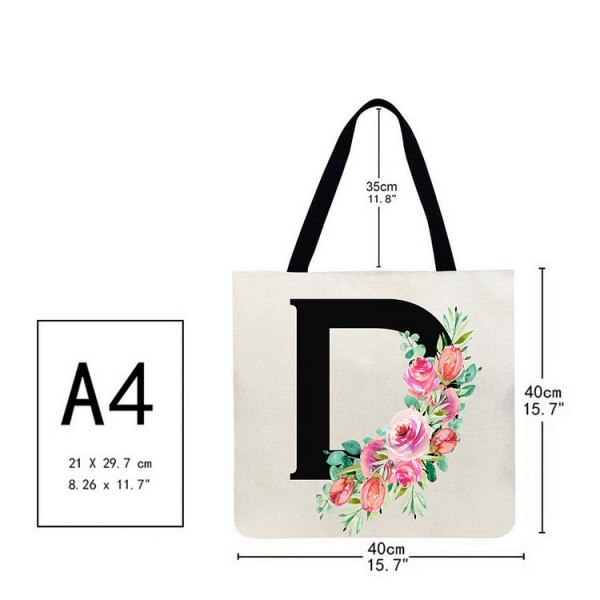 Linen Tote Bag - 26 Initials Flower