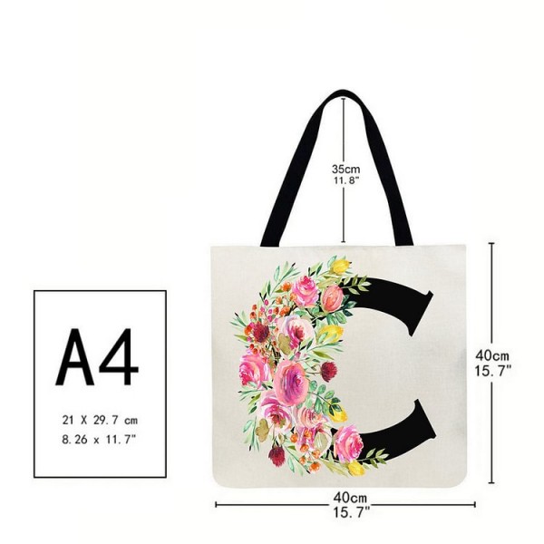 Linen Tote Bag - 26 Initials Flower