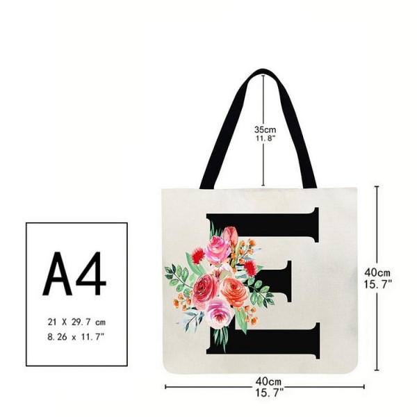 Linen Tote Bag - 26 Initials Flower