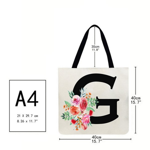 Linen Tote Bag - 26 Initials Flower