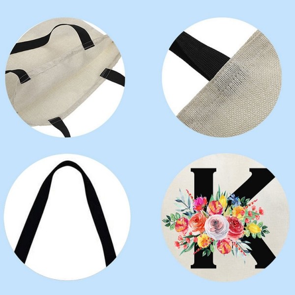 Linen Tote Bag - 26 Initials Flower