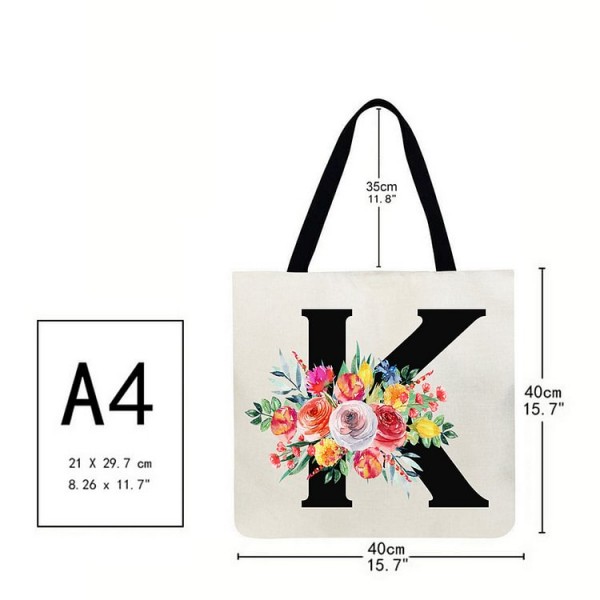 Linen Tote Bag - 26 Initials Flower