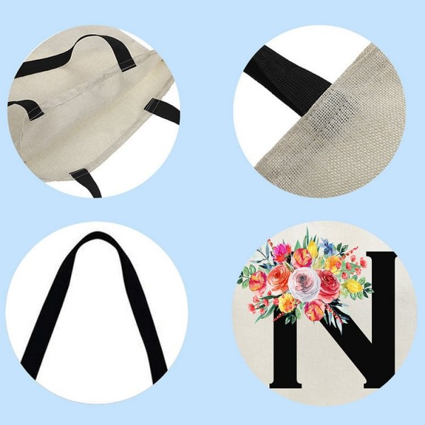 Linen Tote Bag - 26 Initials Flower