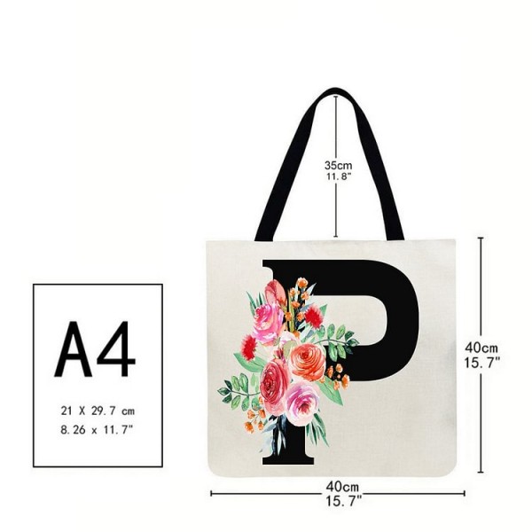 Linen Tote Bag - 26 Initials Flower