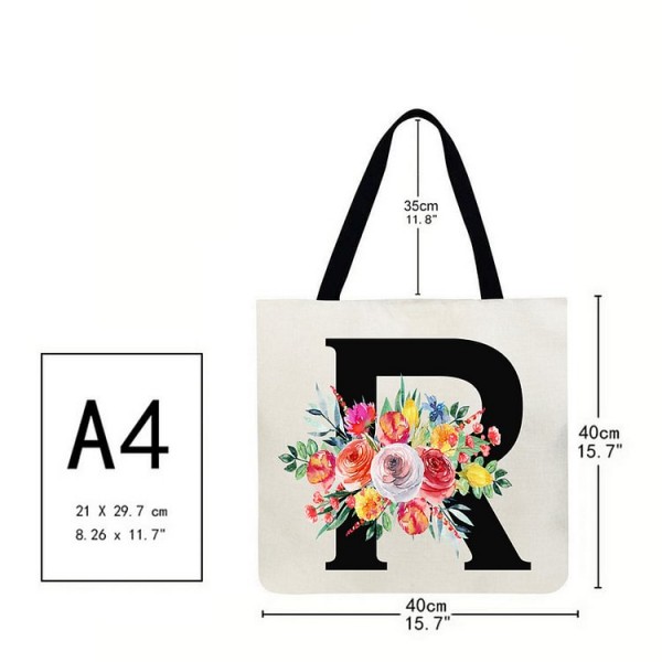 Linen Tote Bag - 26 Initials Flower