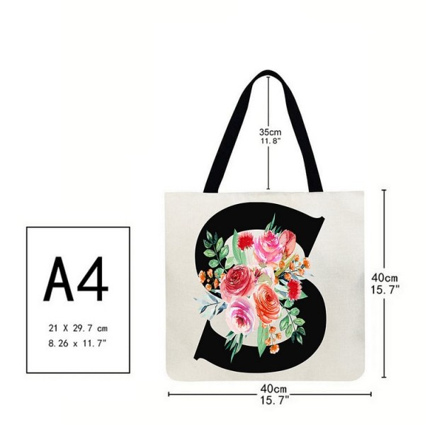 Linen Tote Bag - 26 Initials Flower