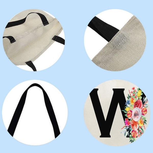 Linen Tote Bag - 26 Initials Flower