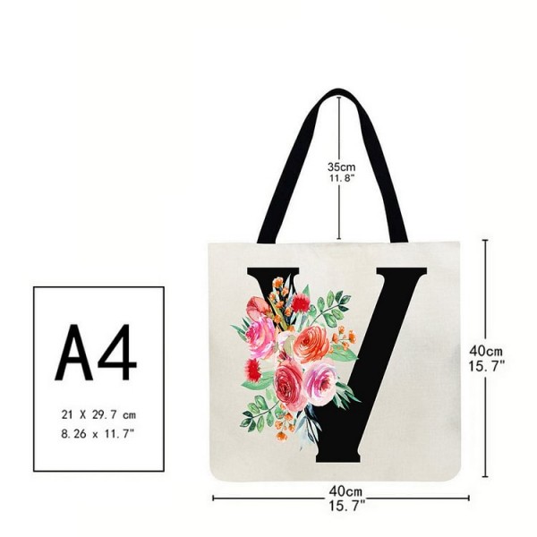 Linen Tote Bag - 26 Initials Flower