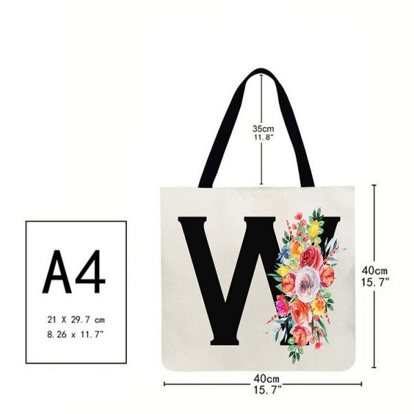 Linen Tote Bag - 26 Initials Flower