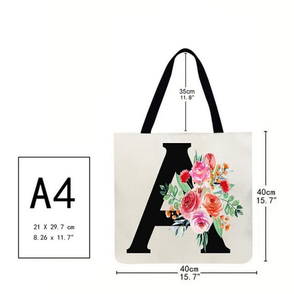 Linen Tote Bag - 26 Initials Flower