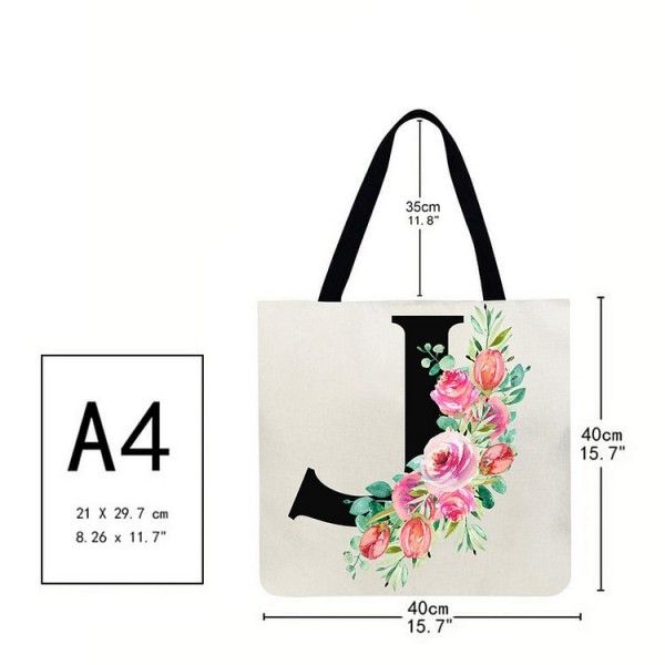 Linen Tote Bag - 26 Initials Flower