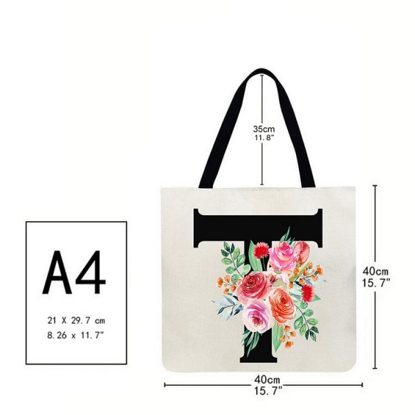 Linen Tote Bag - 26 Initials Flower