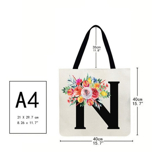 Linen Tote Bag - 26 Initials Flower