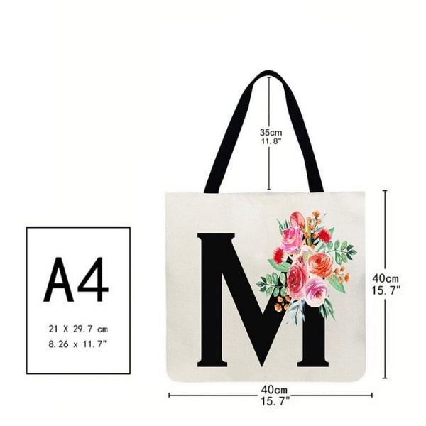 Linen Tote Bag - 26 Initials Flower