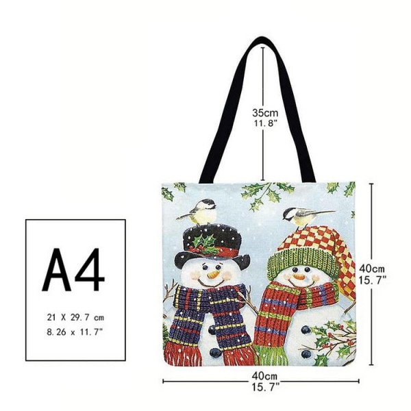 Linen Tote Bag - Christmas Cartoon Snowman And Santa