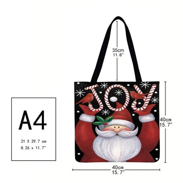 Linen Tote Bag - Christmas Cartoon Snowman And Santa