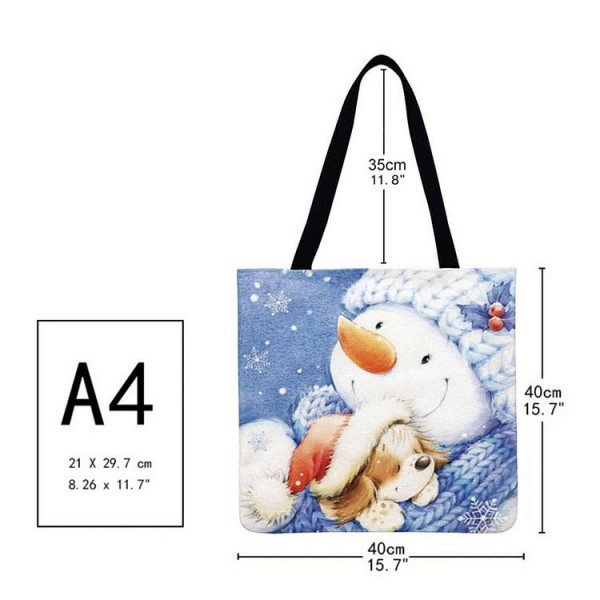 Linen Tote Bag - Christmas Cartoon Snowman And Santa