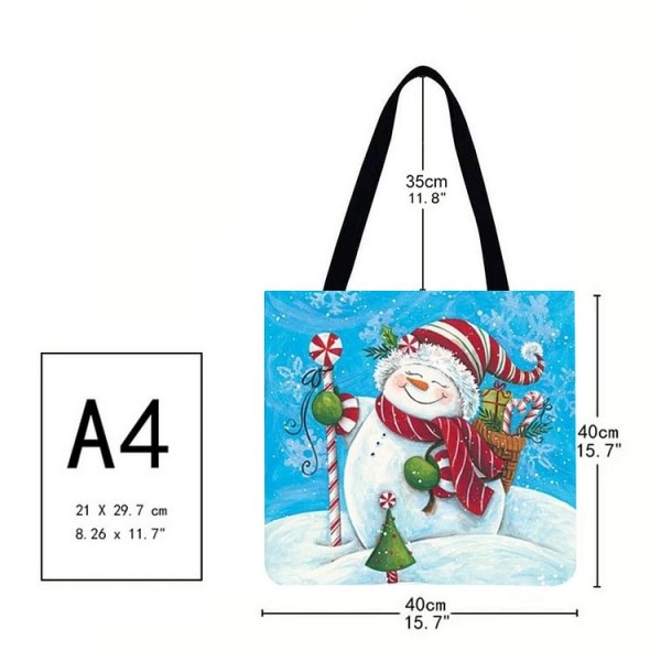 Linen Tote Bag - Christmas Cartoon Snowman And Santa